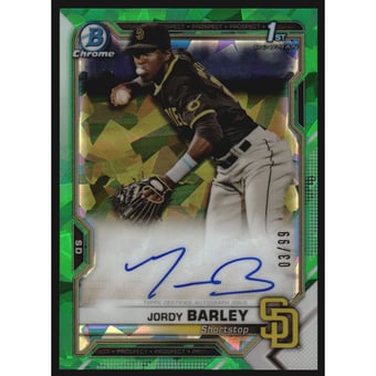 2021 Bowman Chrome Prospect Autographs Green Atomic Refractors #CPAJBA Jordy Barley