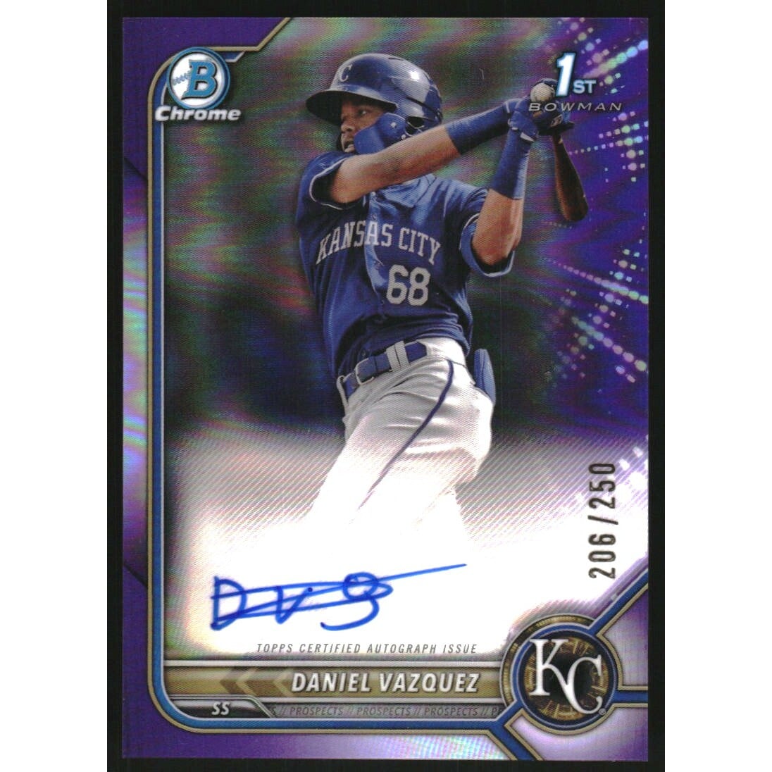 2022 Bowman Chrome Prospect Autographs Purple Refractors #CPADVZ Daniel Vazquez. rookie card picture