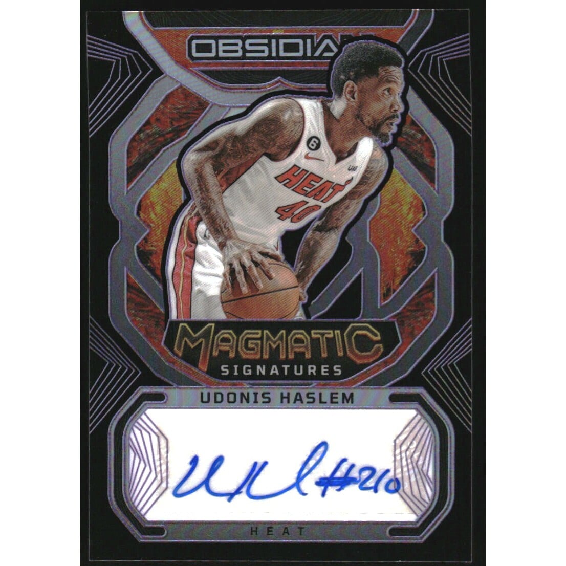 2022-23 Panini Obsidian Magmatic Signatures Electric Etch Purple #24 Udonis Haslem. rookie card picture