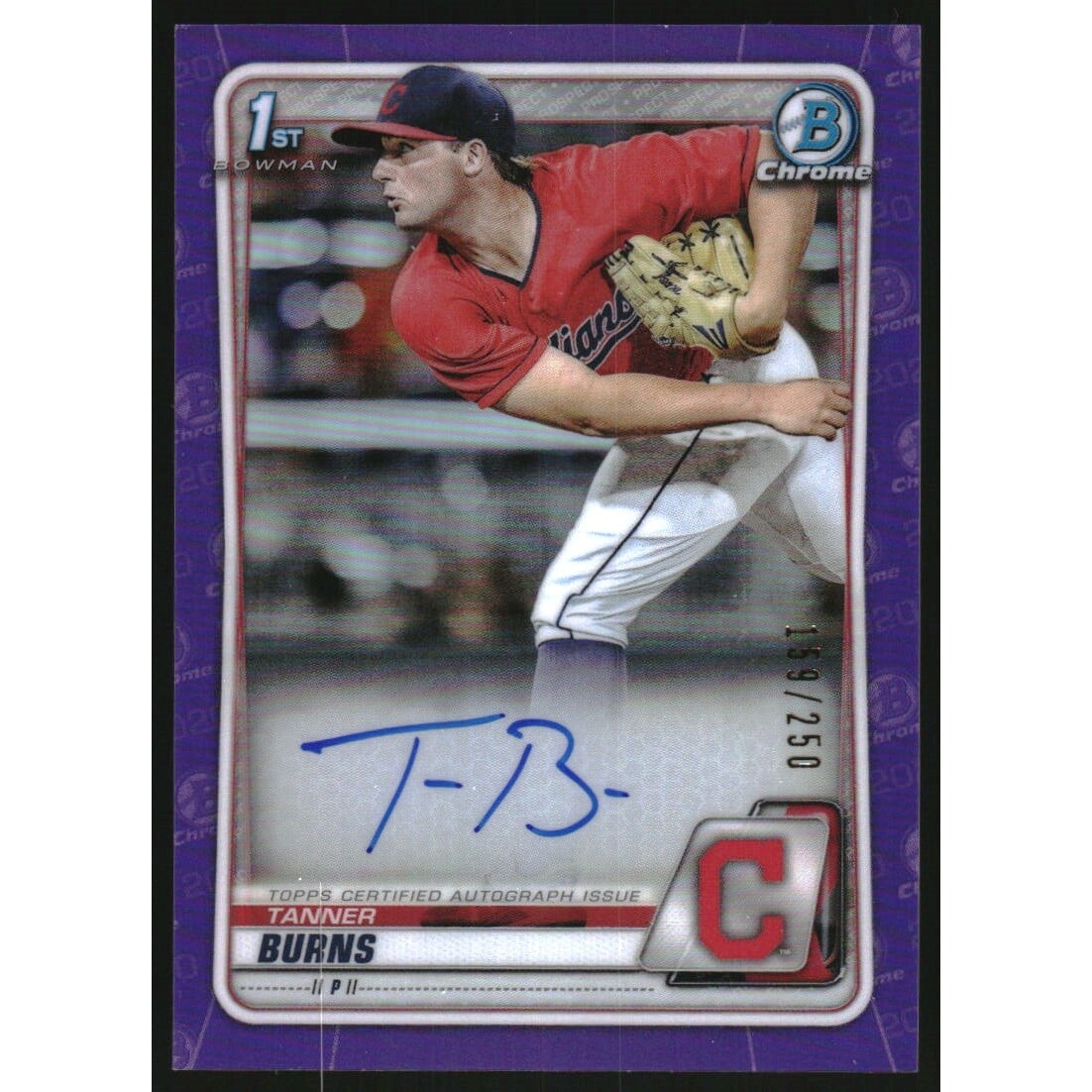 2020 Bowman Chrome Draft Autographs Purple Refractors #CDATB Tanner Burns. rookie card picture