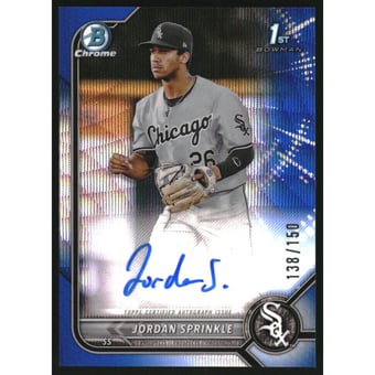 2022 Bowman Chrome Draft Autographs Blue Wave Refractors #CDAJS Jordan Sprinkle