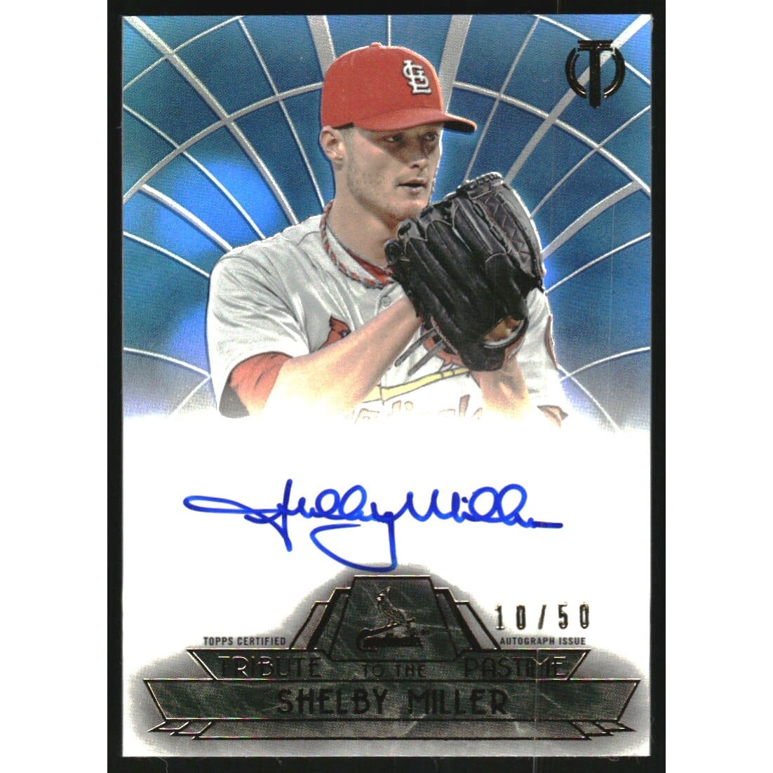 2014 Topps Tribute Tribute to the Pastime Autographs Blue #TPTSM Shelby Miller. rookie card picture