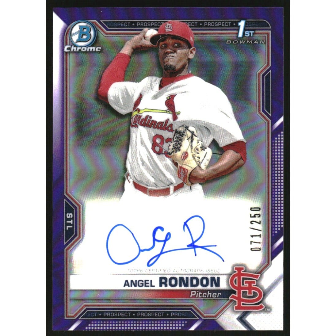 2021 Bowman Chrome Prospect Autographs Purple Refractors #CPAARO Angel Rondon. rookie card picture