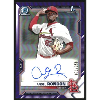 2021 Bowman Chrome Prospect Autographs Purple Refractors #CPAARO Angel Rondon