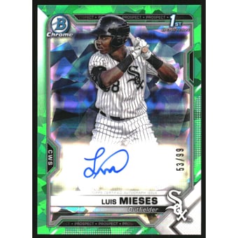 2021 Bowman Chrome Prospect Autographs Green Atomic Refractors #CPALMI Luis Mieses