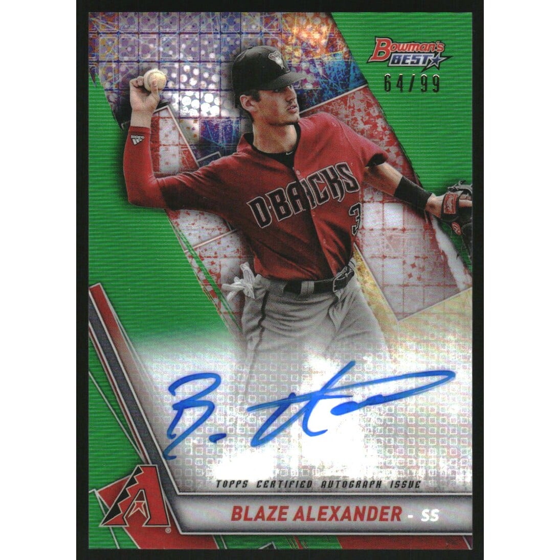 2019 Bowman's Best Best of '19 Autographs Green Refractors #B19BA Blaze Alexander. rookie card picture