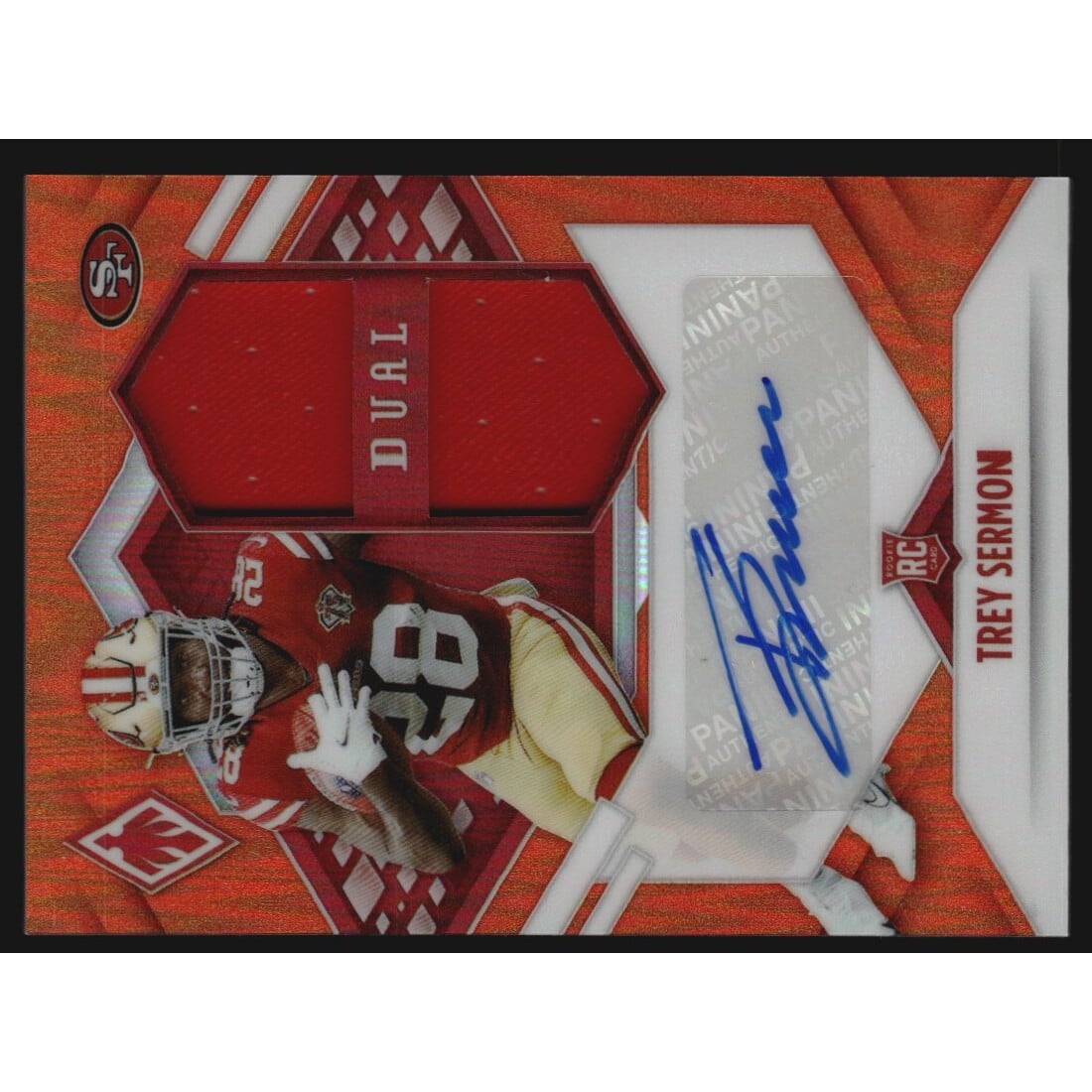 2021 Panini Phoenix Rookie Premiere Dual Jersey Autographs Orange #26 Trey Sermon/125. rookie card picture