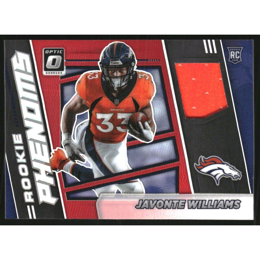 2021 Donruss Optic Rookie Phenoms Jerseys Horizontal Red #15 Javonte Williams. rookie card picture
