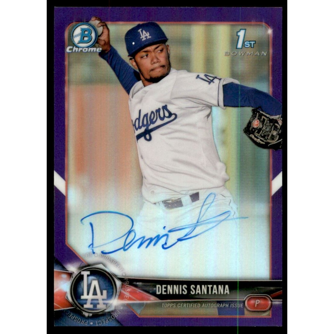 2018 Bowman Chrome Prospect Autographs Purple Refractors #CPADS Dennis Santana. rookie card picture