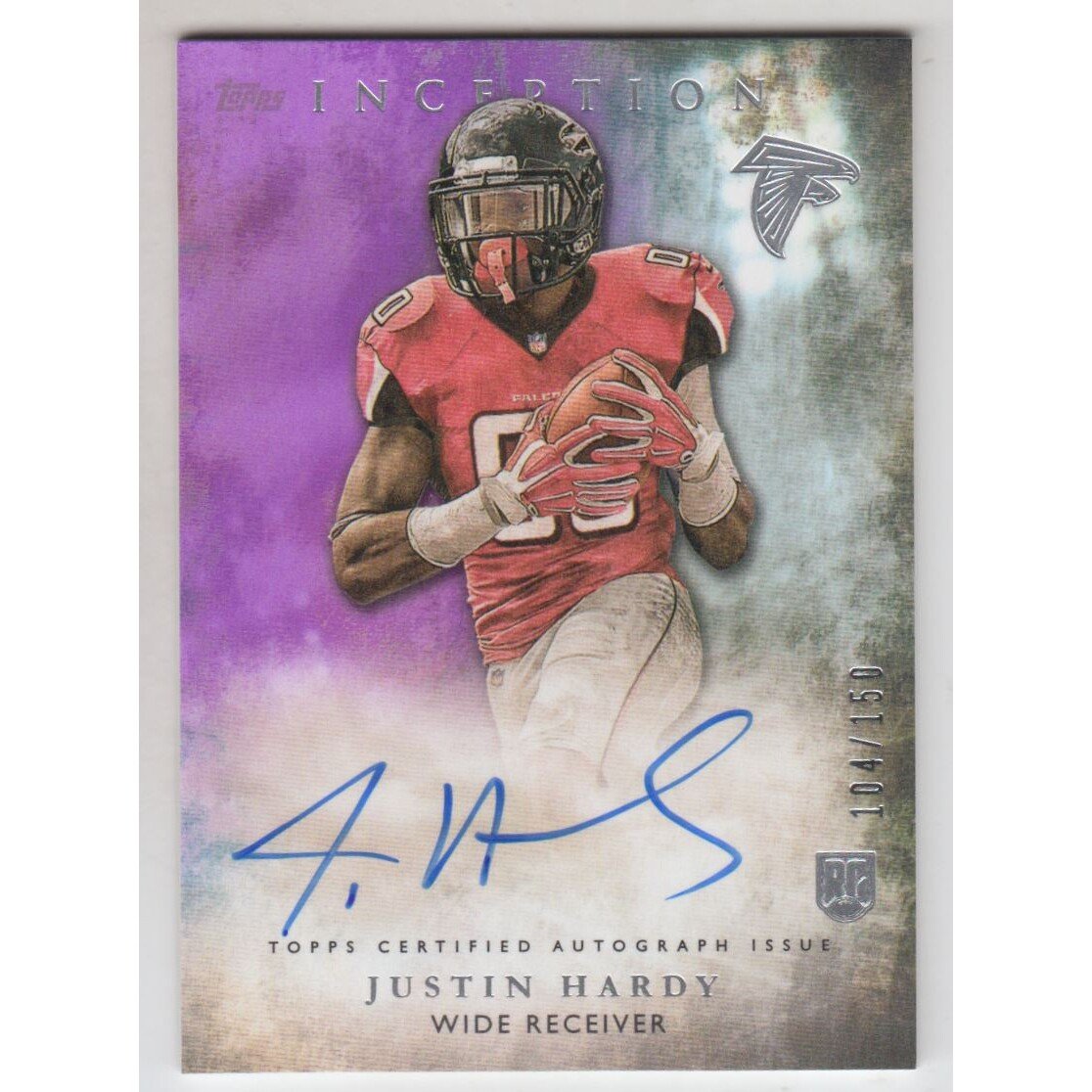 2015 Topps Inception Purple #RA29 Justin Hardy AU. rookie card picture