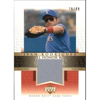 2002 Upper Deck Honor Roll Game Jersey Gold #JIR3 Ivan Rodriguez Glove