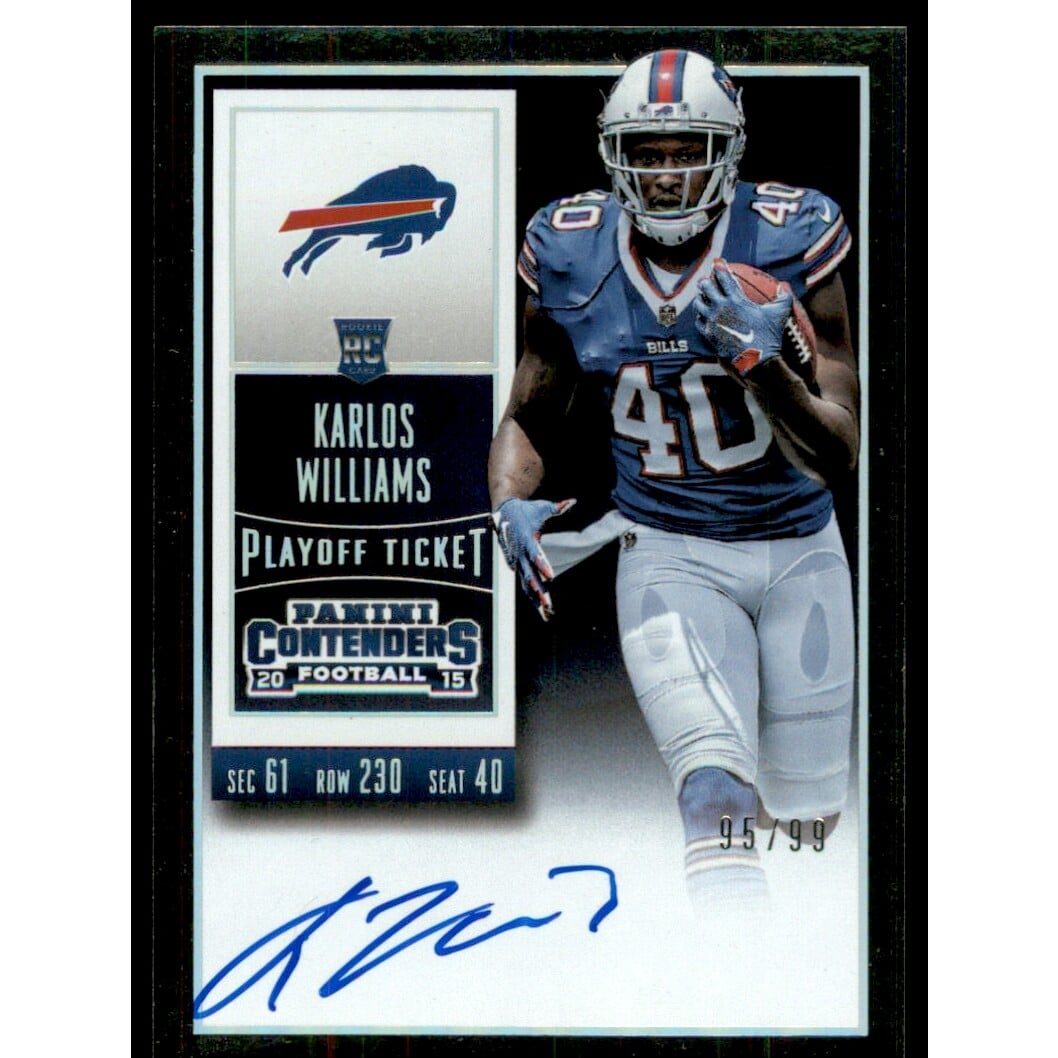 2015 Panini Contenders Playoff Ticket #222B Karlos Williams AU/99. rookie card picture