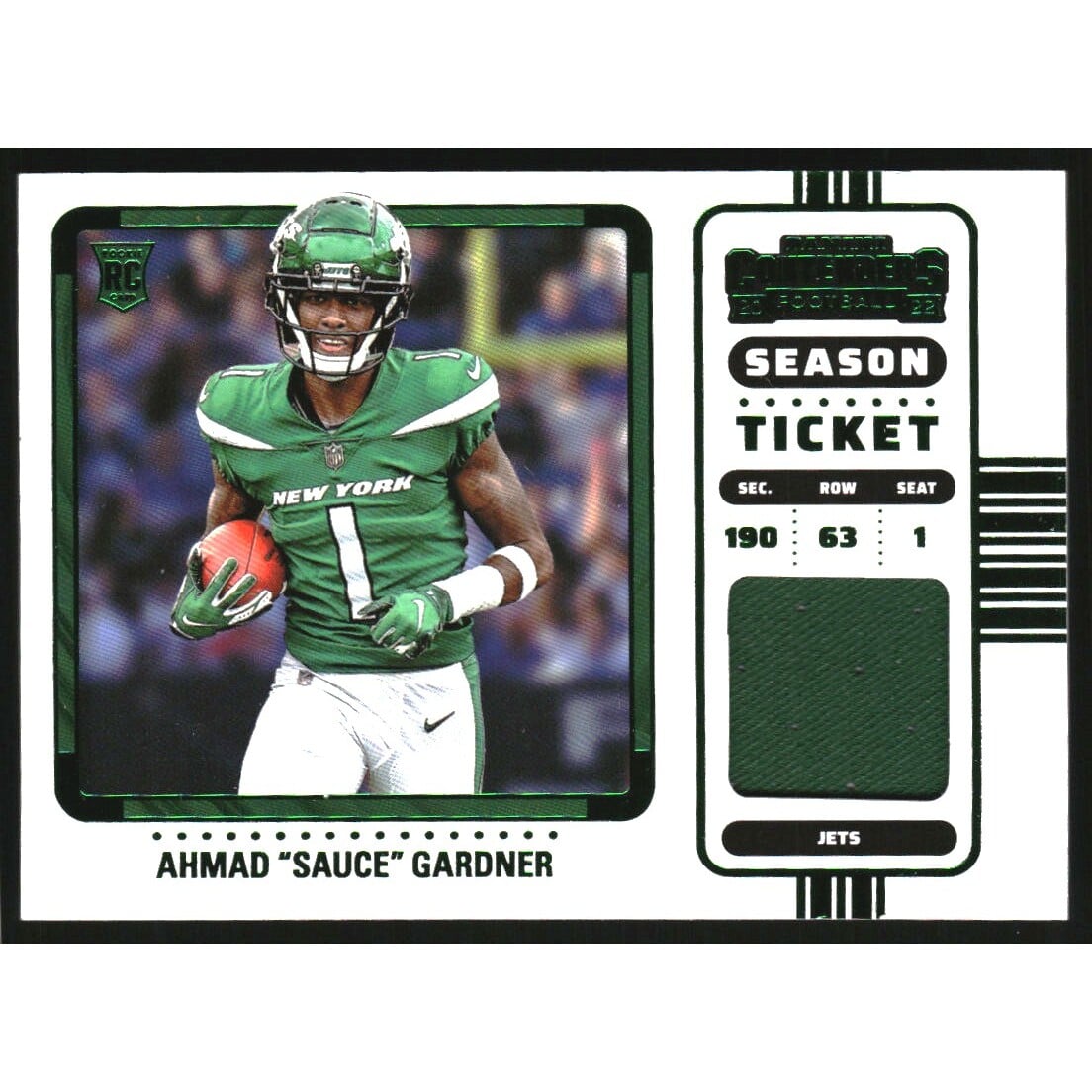 2022 Panini Contenders Rookie Ticket Swatches Variation #1 Ahmad Gardner. rookie card picture