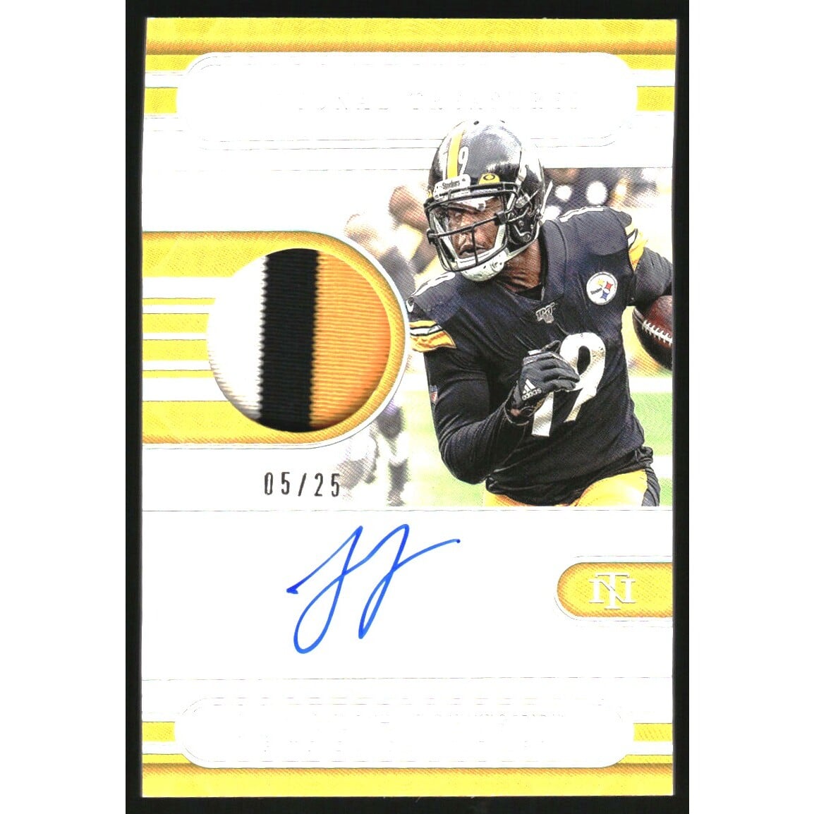 2020 Panini National Treasures Material Treasures Signatures Prime #17 JuJu Smith-Schuster/25. rookie card picture