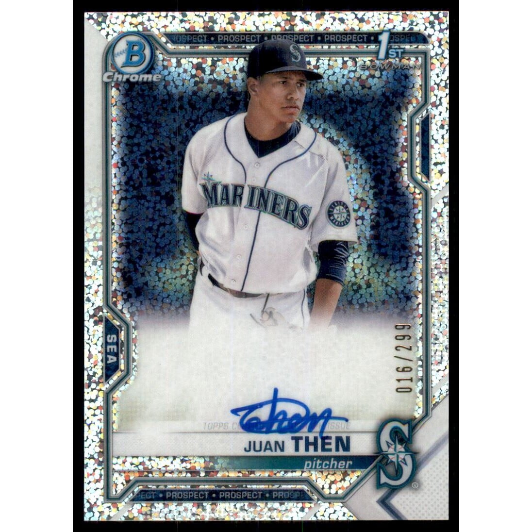 2021 Bowman Chrome Prospect Autographs Speckle Refractors #CPAJTH Juan Then. rookie card picture