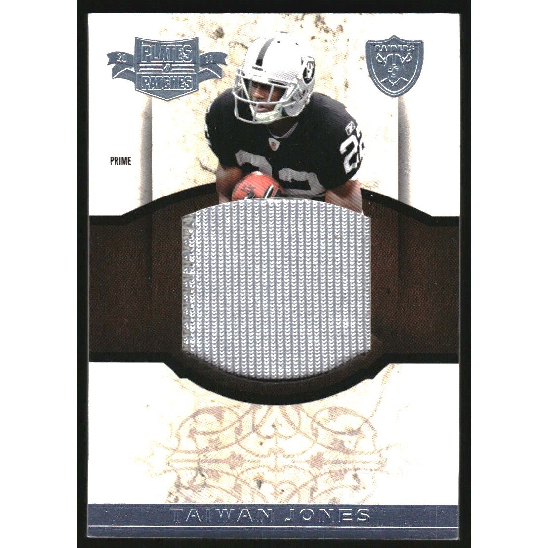2011 Panini Plates and Patches Rookie Jumbo Materials Prime #32 Taiwan Jones. rookie card picture