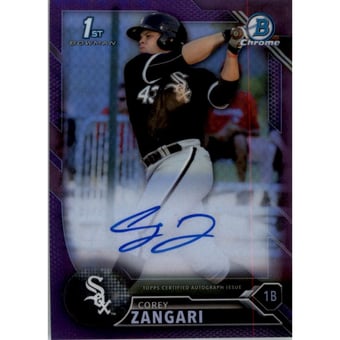 2016 Bowman Chrome Prospect Autographs Purple Refractors #BCAPCZ Corey Zangari