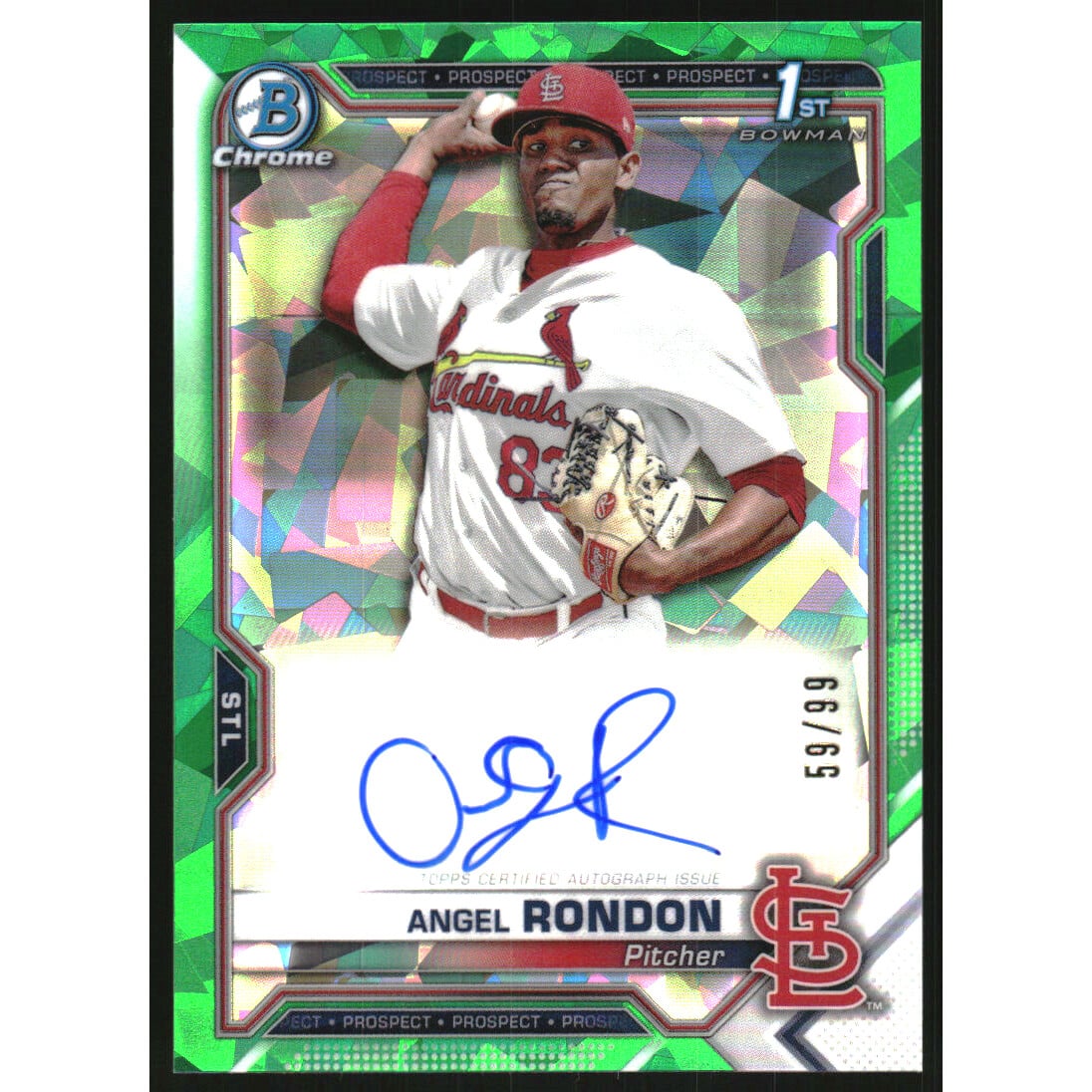 2021 Bowman Chrome Prospect Autographs Green Atomic Refractors #CPAARO Angel Rondon. rookie card picture