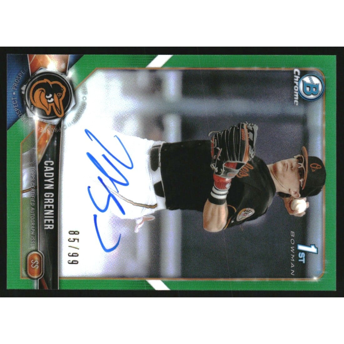 2018 Bowman Chrome Draft Autographs Green Refractors #CDACG Cadyn Grenier/99. rookie card picture
