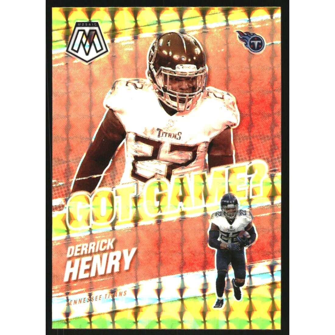 2021 Panini Mosaic Got Game Mosaic Reactive Yellow #2 Derrick Henry. rookie card picture