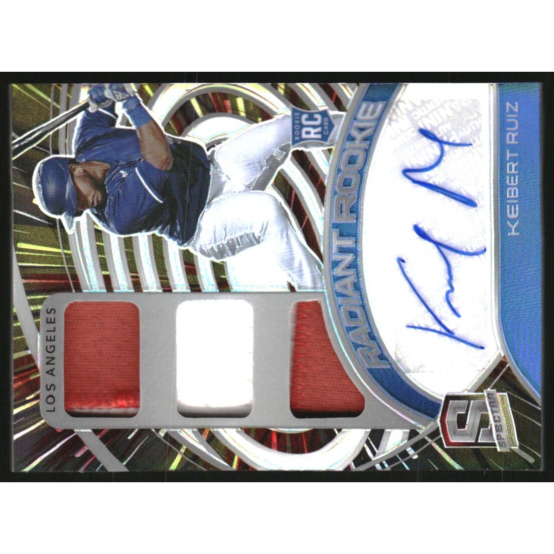 2021 Panini Spectra Radiant Rookie Jersey Autographs Hyper #10 Keibert Ruiz/15 EXCH. rookie card picture