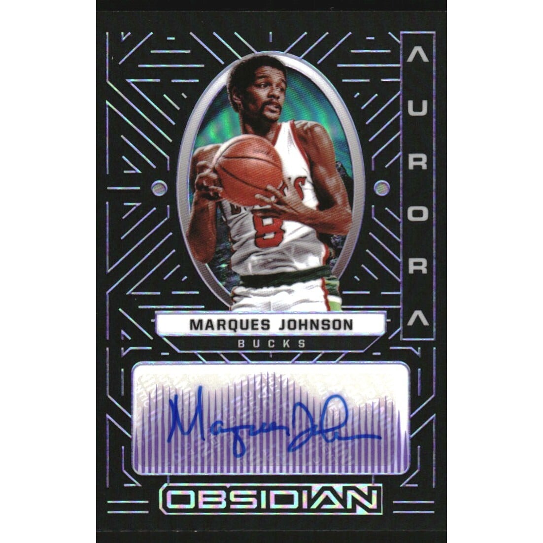 2021-22 Panini Obsidian Aurora Autographs Electric Etch Purple #31 Marques Johnson. rookie card picture