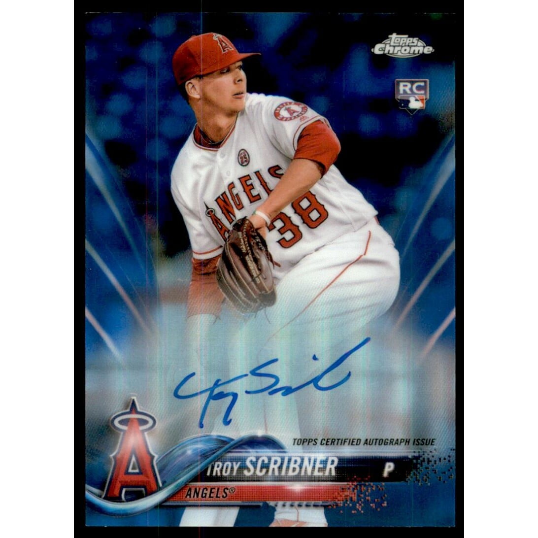 2018 Topps Chrome Rookie Autographs Blue Refractors #RATS Troy Scribner. rookie card picture