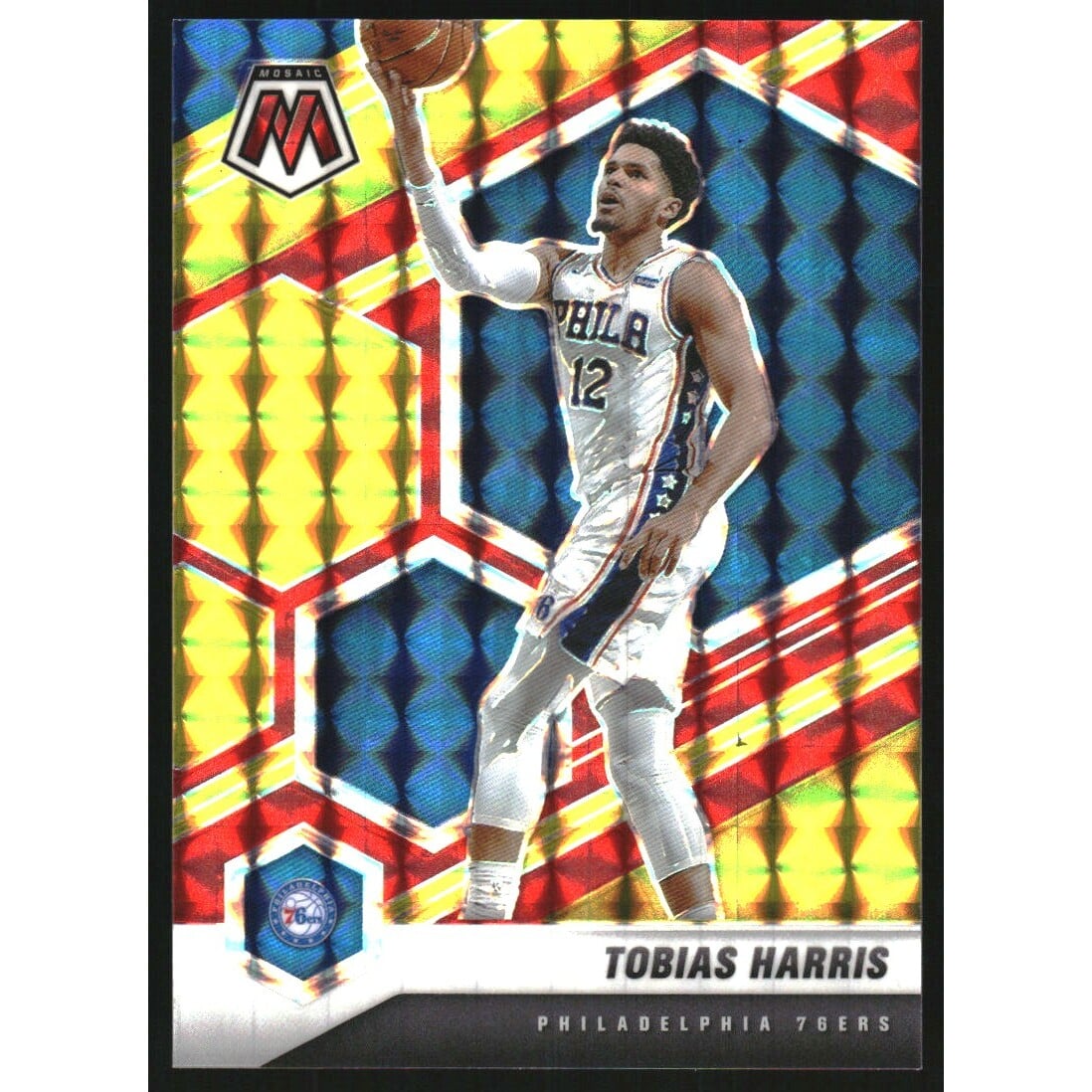 2020-21 Panini Mosaic Mosaic Choice Fusion Red and Yellow #159 Tobias Harris. rookie card picture