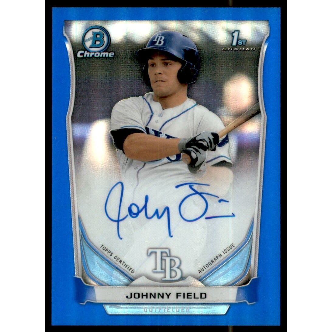 2014 Bowman Chrome Prospect Autographs Blue Refractors #BCAPJF Johnny Field. rookie card picture