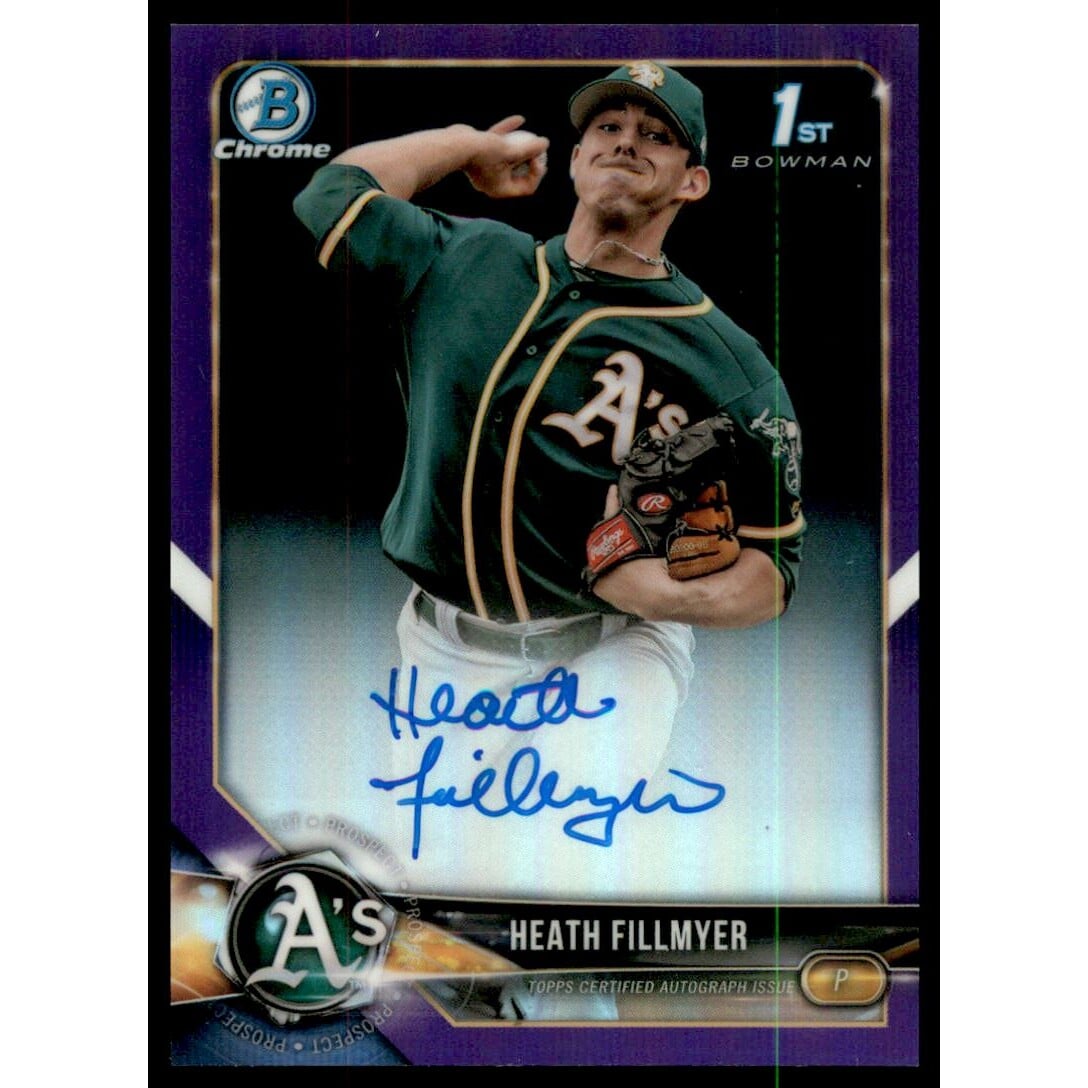 2018 Bowman Chrome Prospect Autographs Purple Refractors #CPAHF Heath Fillmyer. rookie card picture