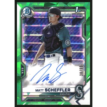 2021 Bowman Chrome Prospect Autographs Green Atomic Refractors #CPAMSC Matt Scheffler