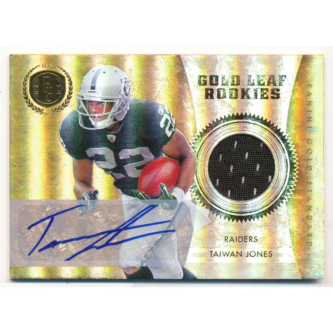 2011 Panini Gold Standard Gold Leaf Rookies Materials Autographs #33 Taiwan Jones. rookie card picture
