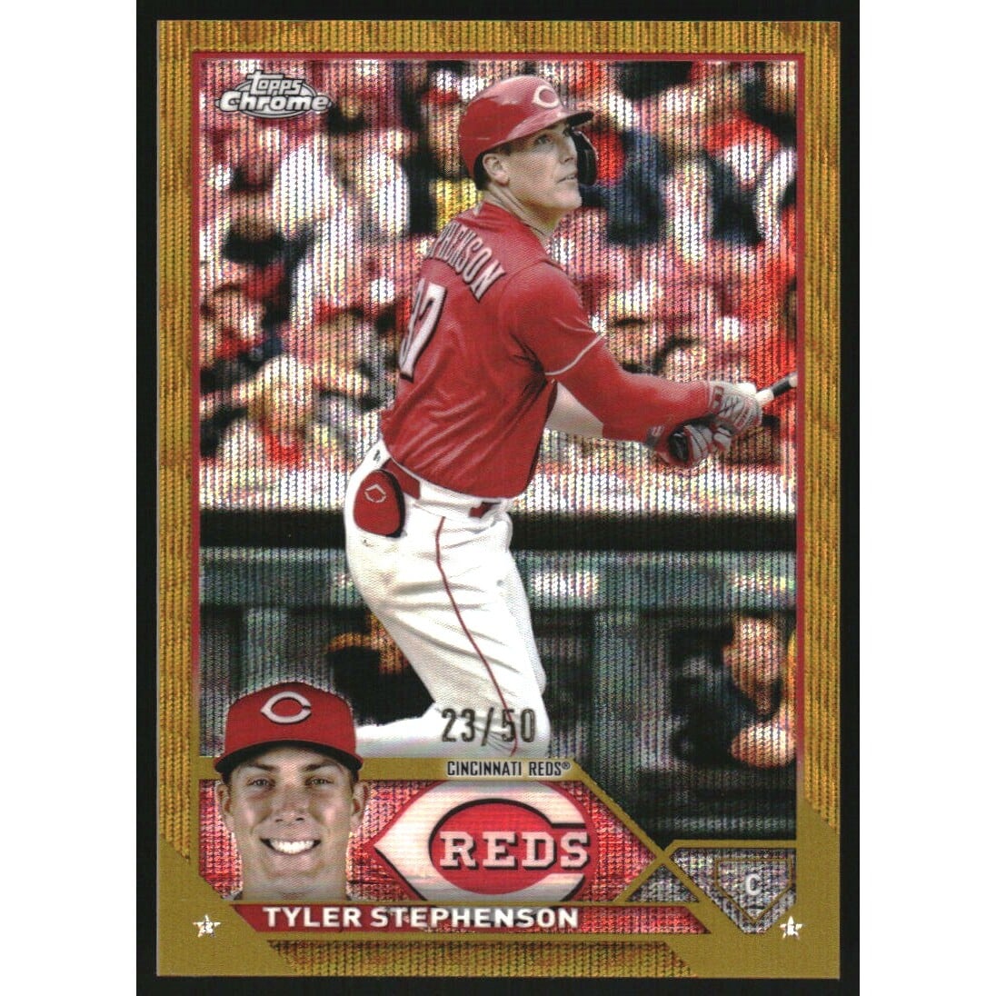2023 Topps Chrome Gold Wave Refractors #162 Tyler Stephenson. rookie card picture