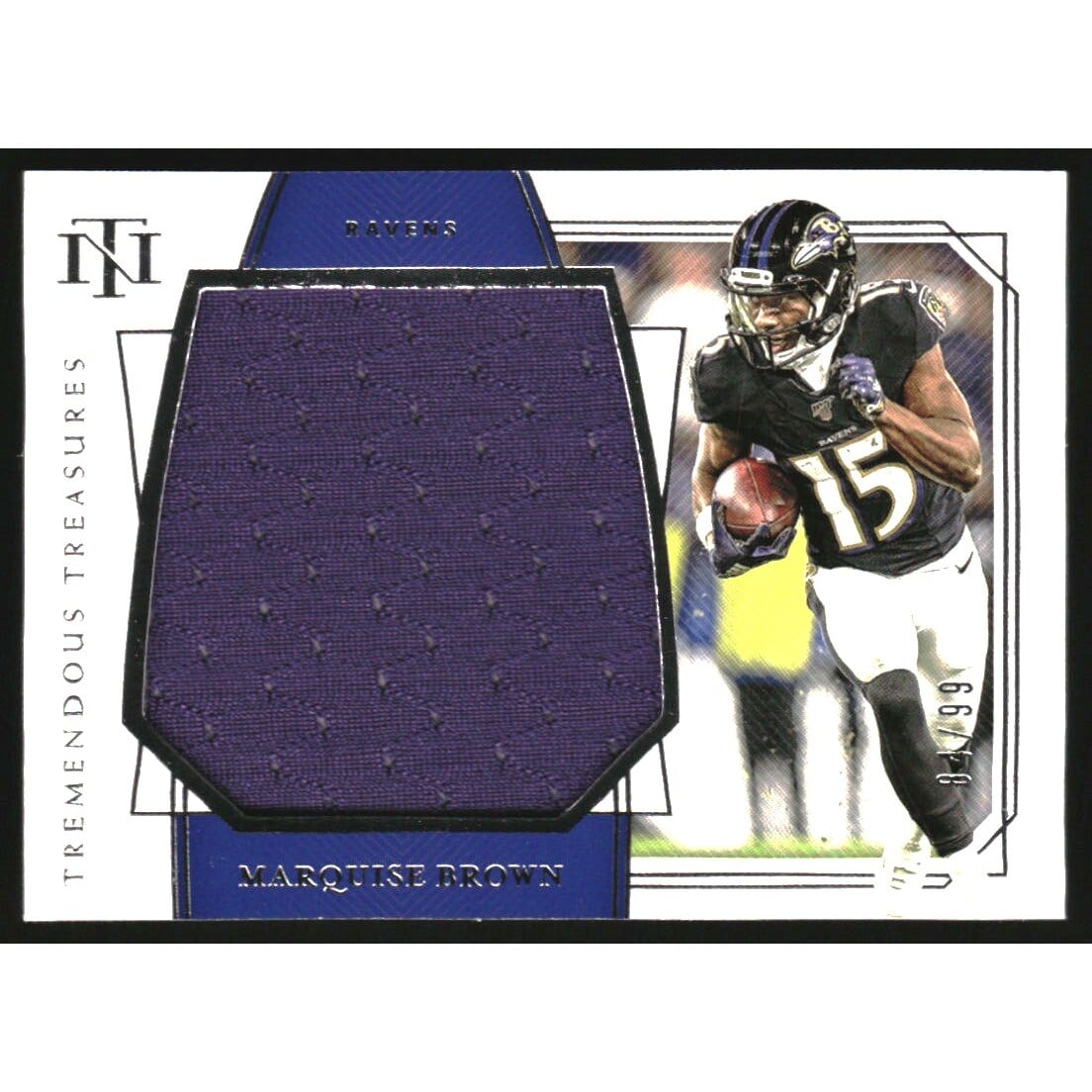 2019 Panini National Treasures Tremendous Treasures Rookie Materials #7 Marquise Brown. rookie card picture