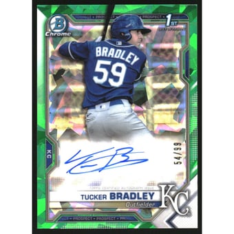 2021 Bowman Chrome Prospect Autographs Green Atomic Refractors #CPATB Tucker Bradley