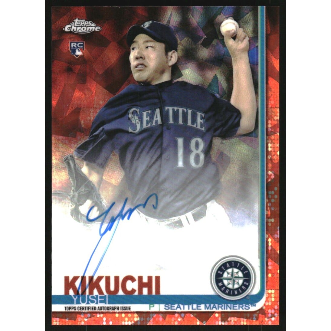 2019 Topps Chrome Sapphire Rookie Autographs Orange #CSAYK Yusei Kikuchi. rookie card picture