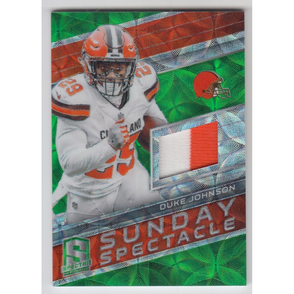 2018 Panini Spectra Sunday Spectacle Jerseys Neon Green #11 Duke Johnson Jr.. rookie card picture