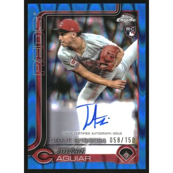 2025 Topps Chrome Update Rookie Debut Autographs Blue RayWave Refractors #CRDAJA Julian Aguiar