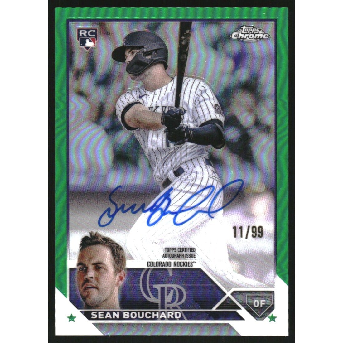 2023 Topps Chrome Rookie Autographs Green Refractors #RASB Sean Bouchard. rookie card picture