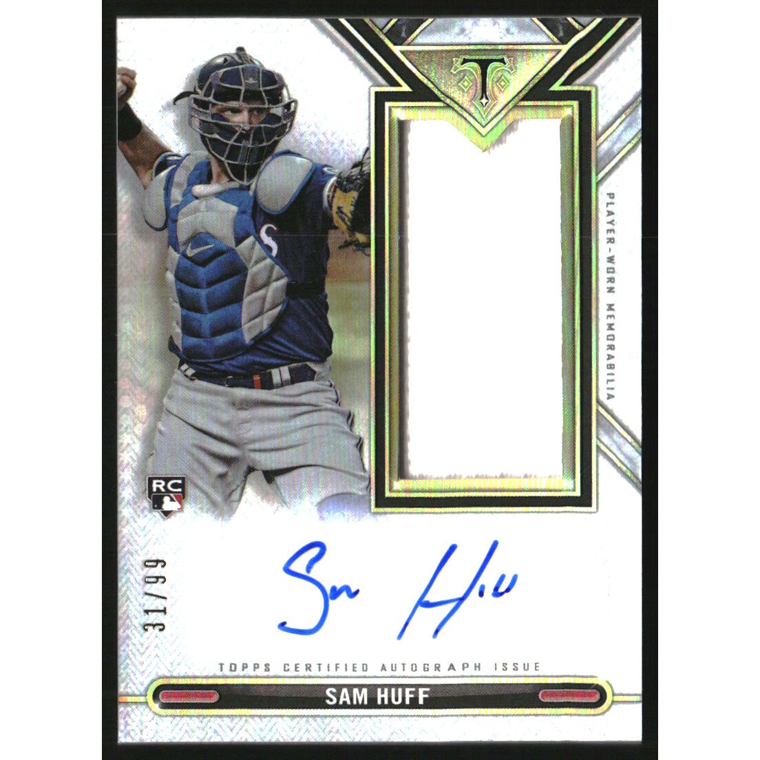 2021 Topps Triple Threads Single Jumbo Relic Autographs #ASJRSH Sam Huff. rookie card picture