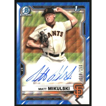 2021 Bowman Chrome Draft Autographs Blue Wave Refractors #CDAMMI Matt Mikulski