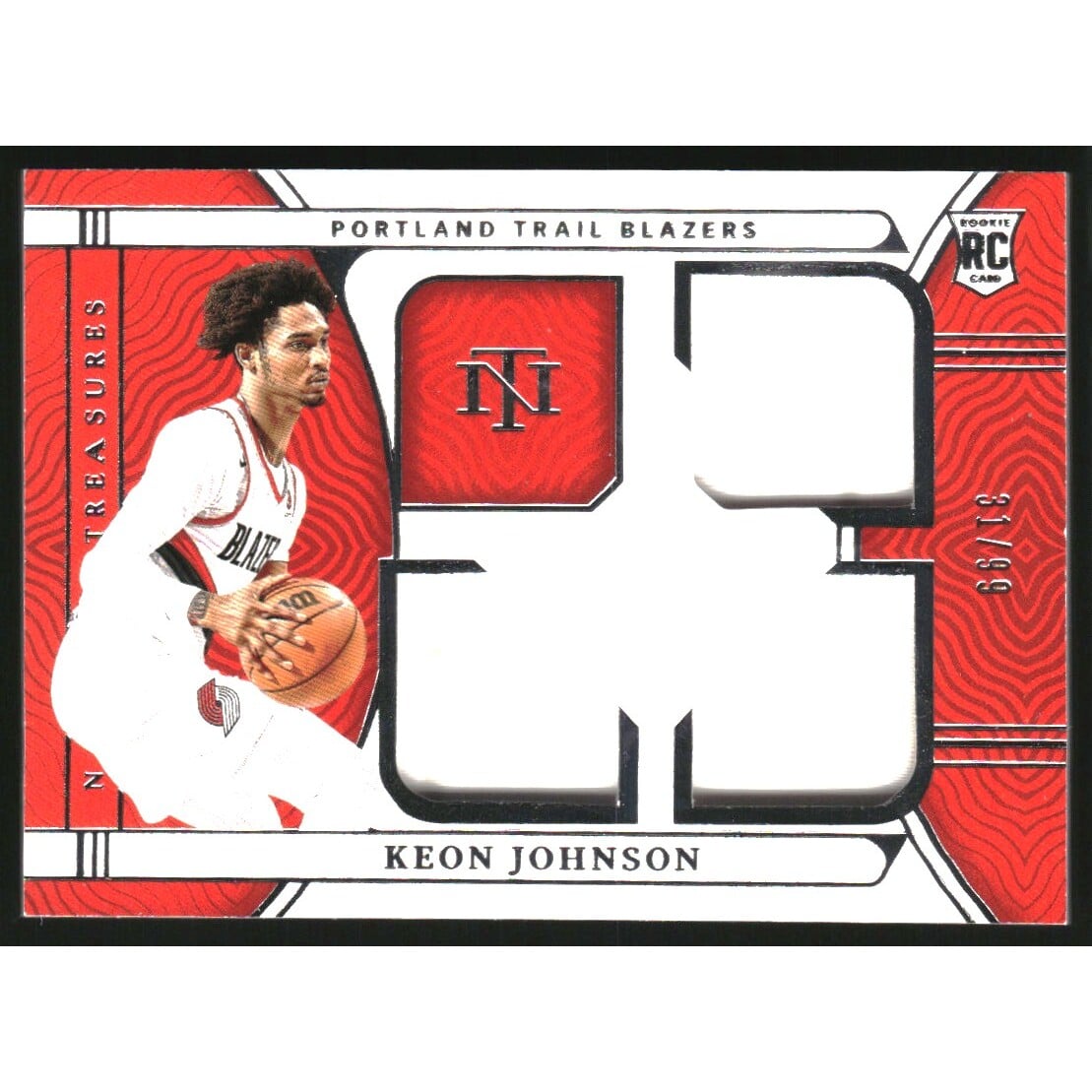 2021-22 Panini National Treasures Rookie Triple Materials #17 Keon Johnson. rookie card picture