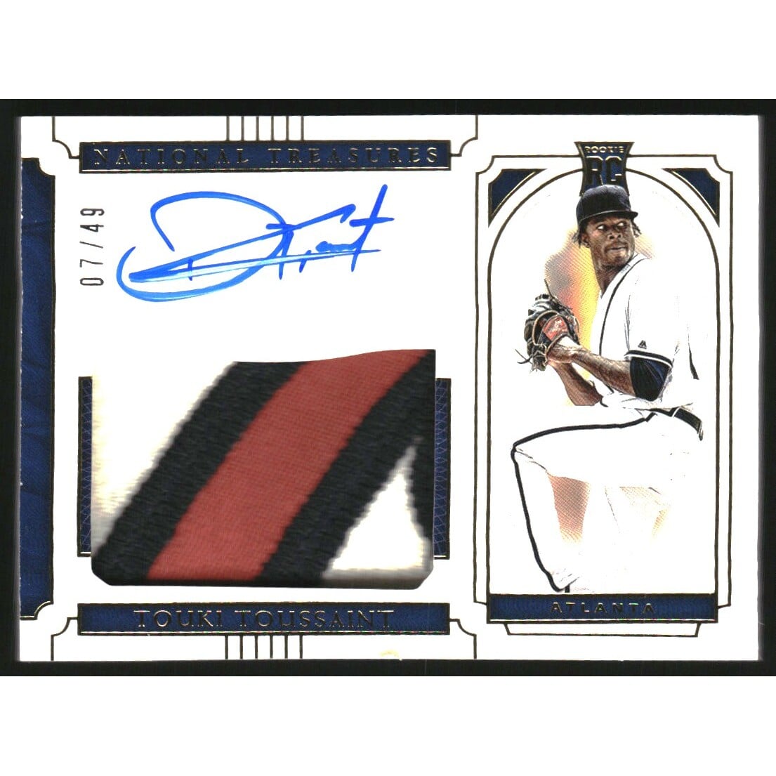 2019 Panini National Treasures Gold #2 Touki Toussaint JSY AU/49. rookie card picture