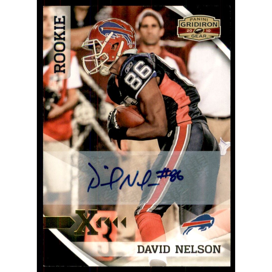 2010 Panini Gridiron Gear Autographs Gold X's #176 David Nelson/99. rookie card picture