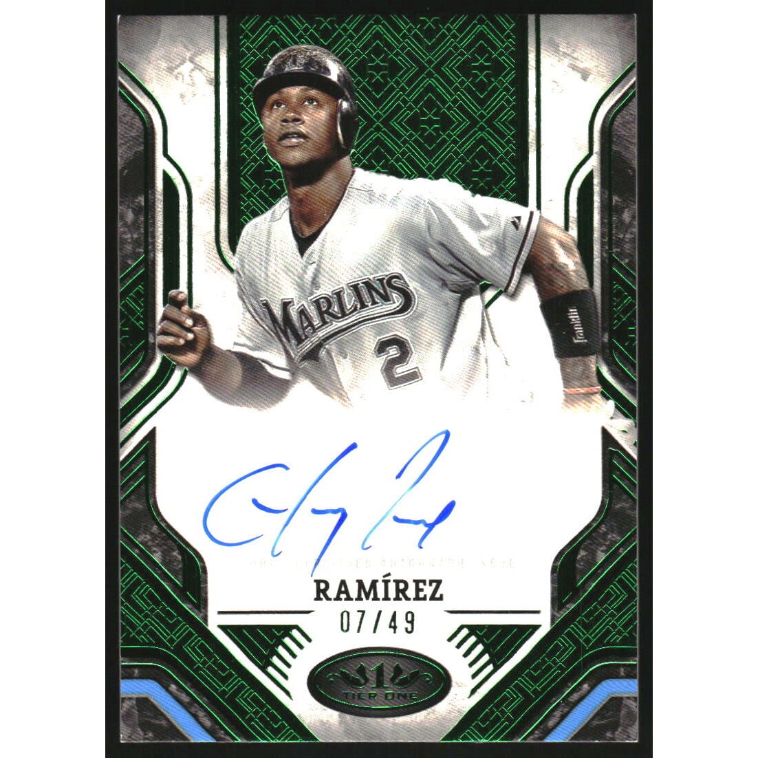 2025 Topps Tier One Prime Performers Autographs Green Foil #PPAHR Hanley Ramirez. rookie card picture