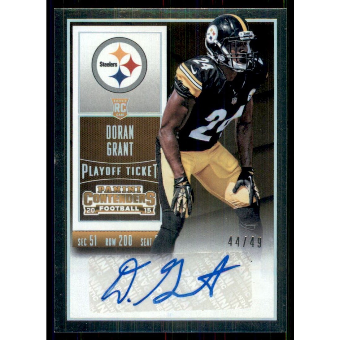 2015 Panini Contenders Playoff Ticket #198B Doran Grant AU/49. rookie card picture