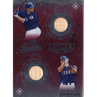2002 Absolute Memorabilia Team Tandems Materials #TT29 Alex Rodriguez Bat/Ivan Rodriguez Bat