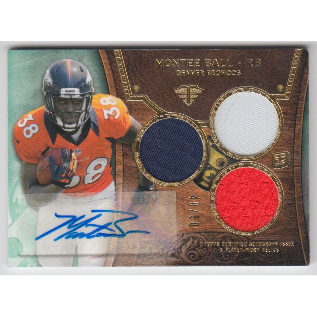 2013 Topps Triple Threads Emerald #104 Montee Ball JSY AU. rookie card picture