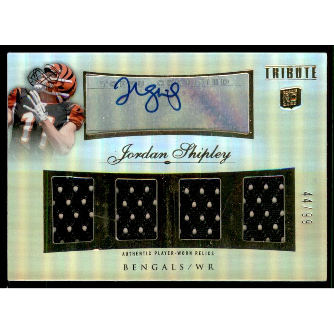 2010 Topps Tribute Autographed Quad Relics #AQRJSH Jordan Shipley/99. rookie card picture