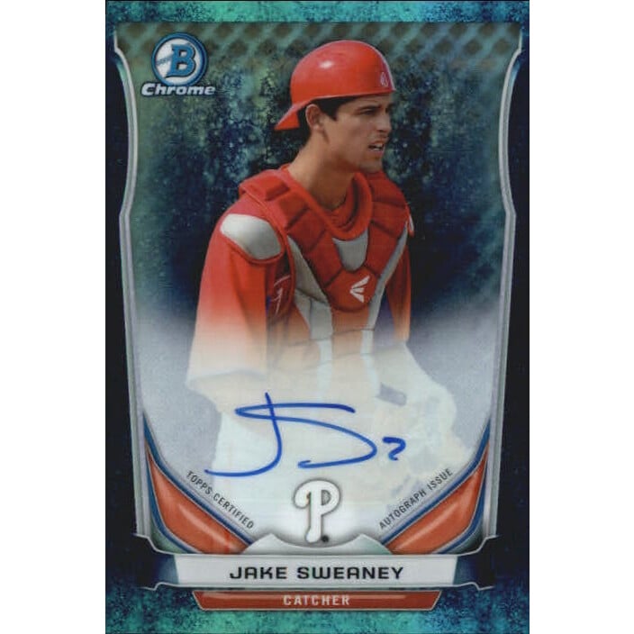 2014 Bowman Chrome Prospect Autographs Bubble Refractors #BCAPJSW Jake Sweaney. rookie card picture
